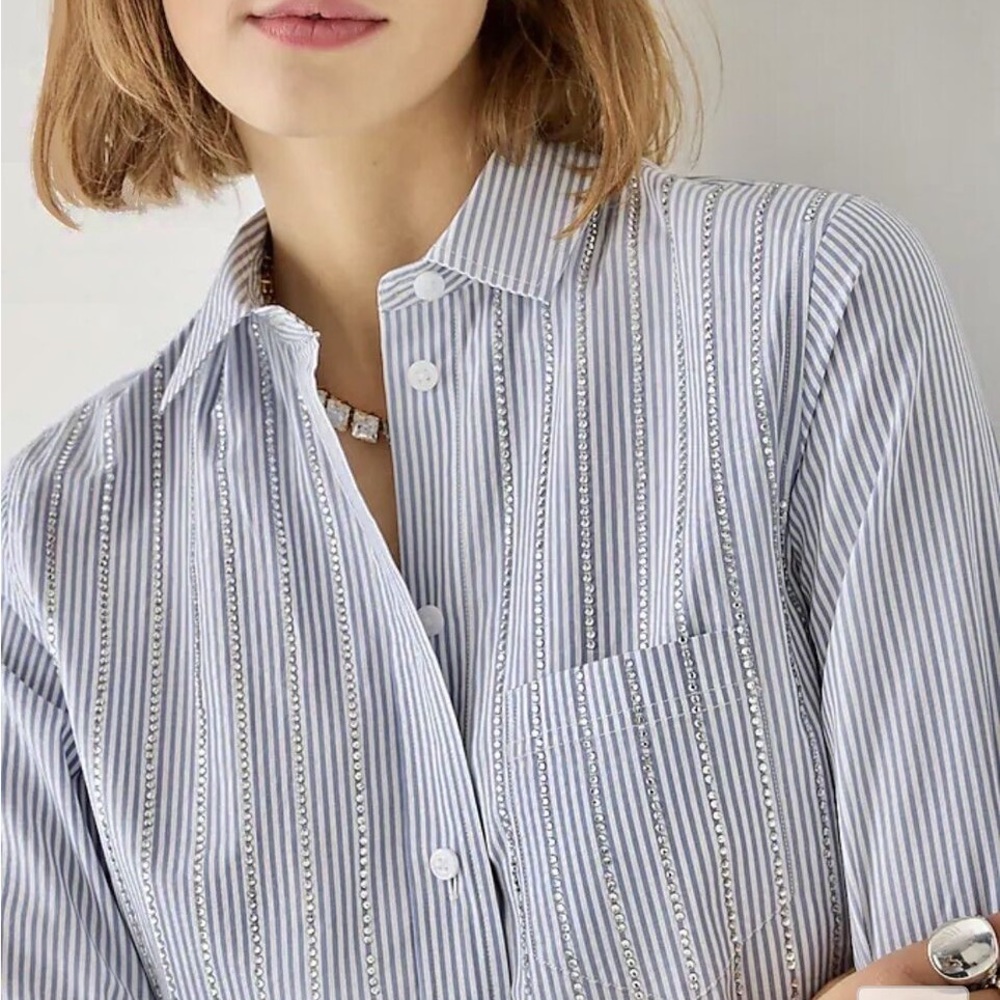 GORGEOUS J.Crew pinstripe and Crystal embellished shirt collection item Size 14